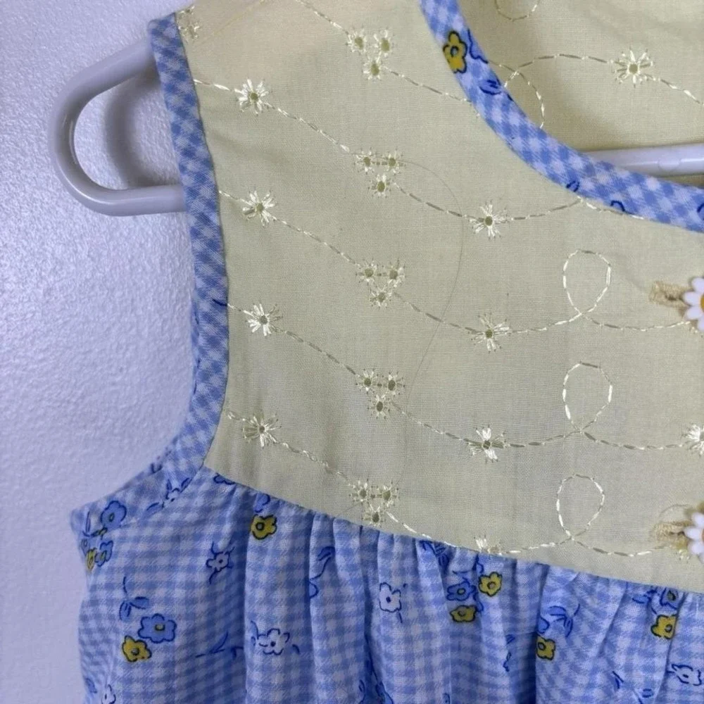 VTG 2000 Toddler Girls Handmade Size 2-3yrs Eyelet Floral Gingham‎ Sundress